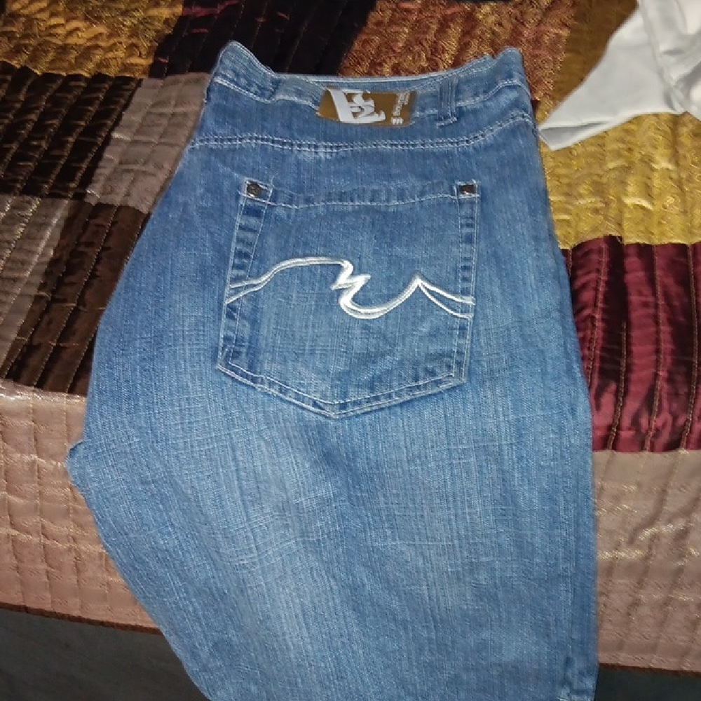 Blue Denim Jeans with White Stitching